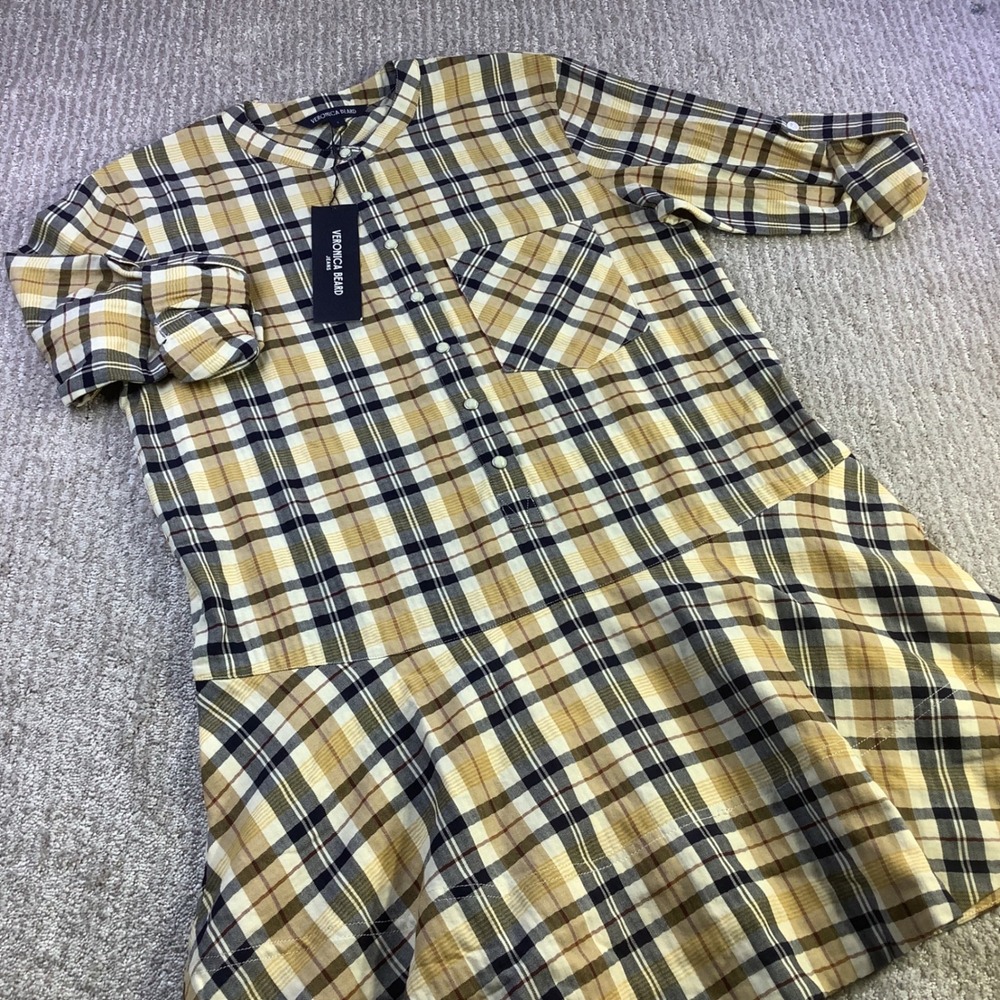 Veronica Beard Corin Plaid Cotton Mini Dress Acorn Multi J26FA0303 Womens 6 NWT